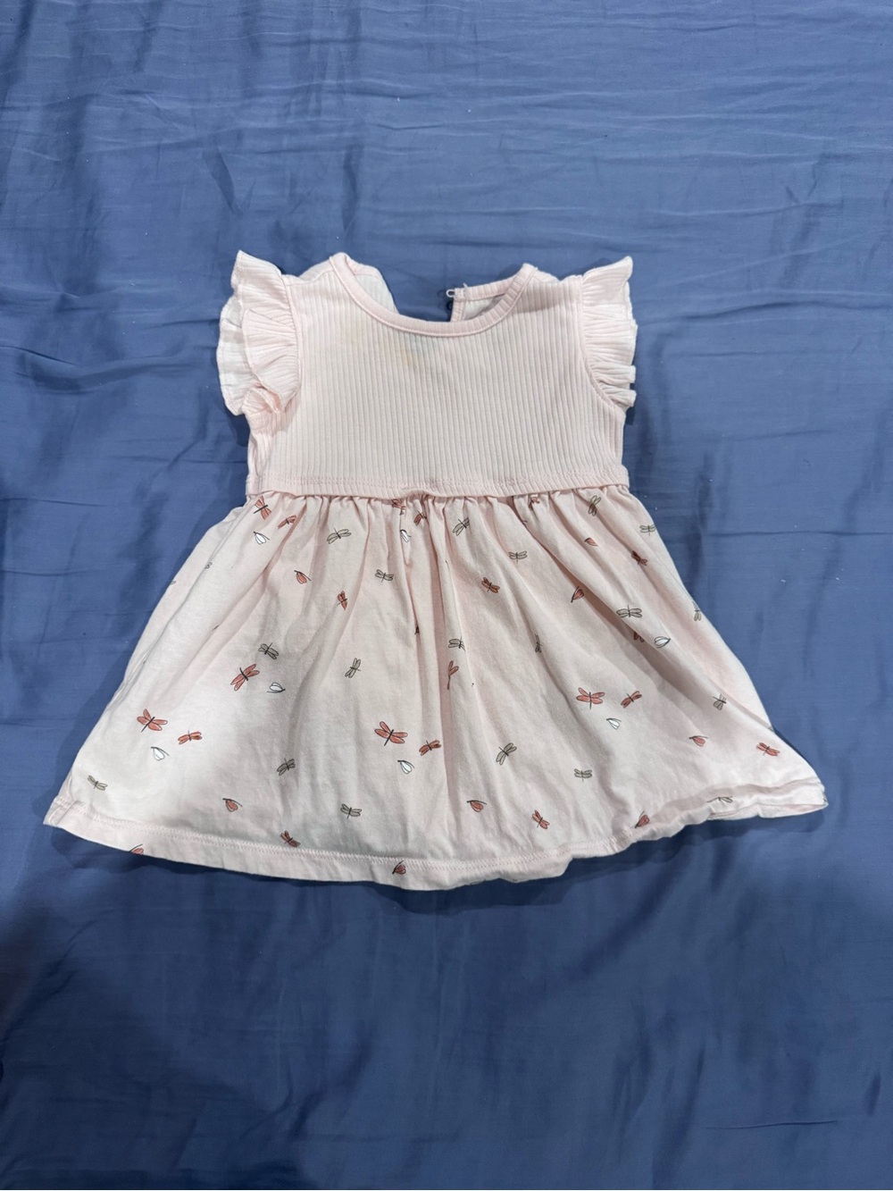 Carter's Light Pink Ribbed Bodice Dress with Flutter Sleeves